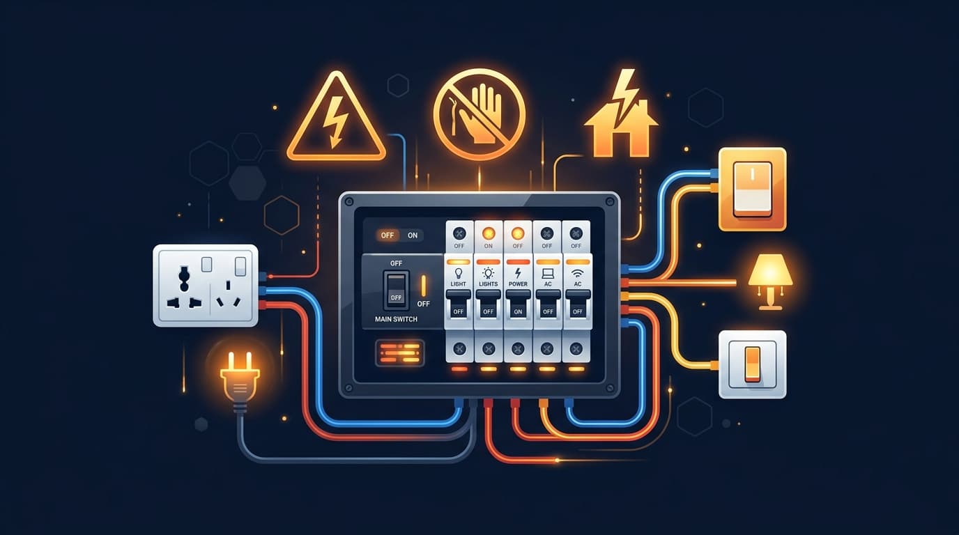 MCB circuit breaker panel and electrical wiring — common electrical problems in South Delhi homes